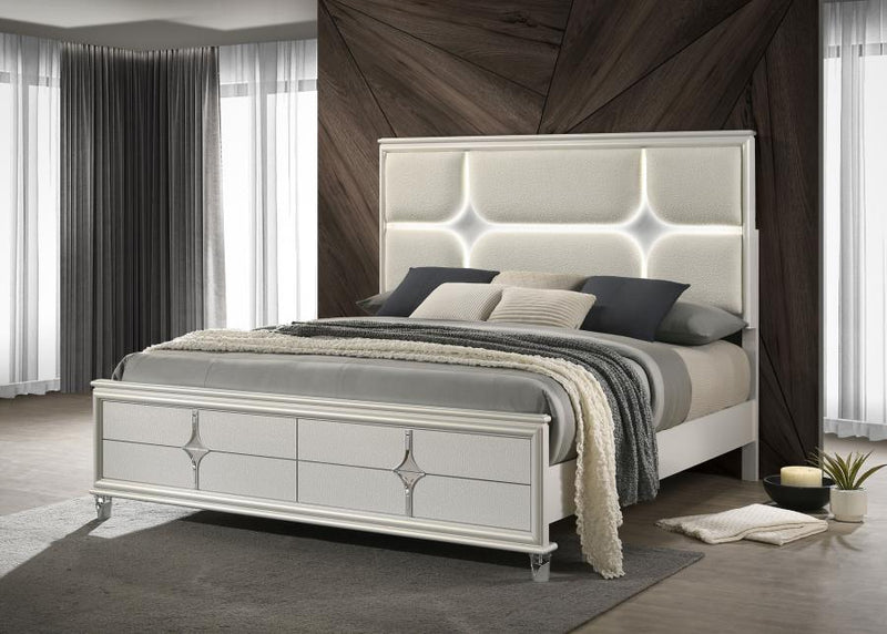 Olivia Panel Bed LED Headboard Pearl