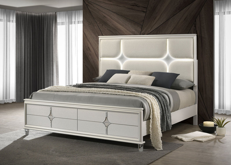 Olivia Panel Bed LED Headboard Pearl