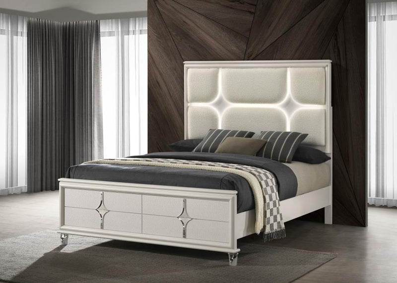 Olivia Panel Bed LED Headboard Pearl
