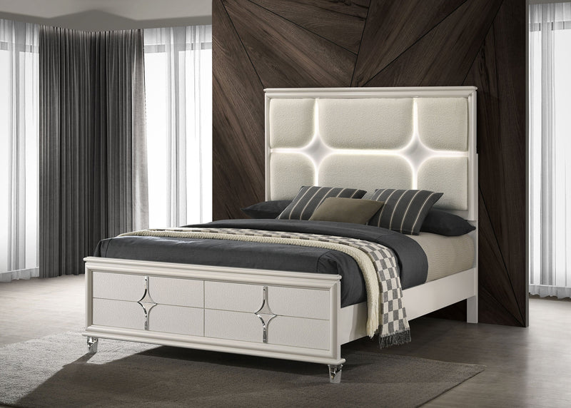 Olivia Panel Bed LED Headboard Pearl