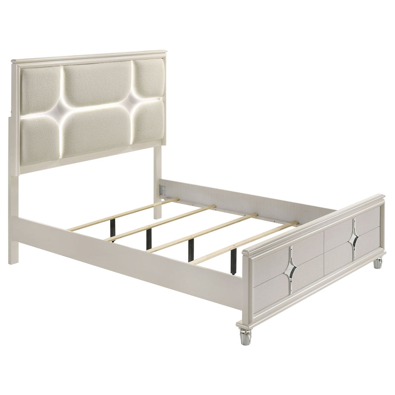 Olivia Panel Bed LED Headboard Pearl