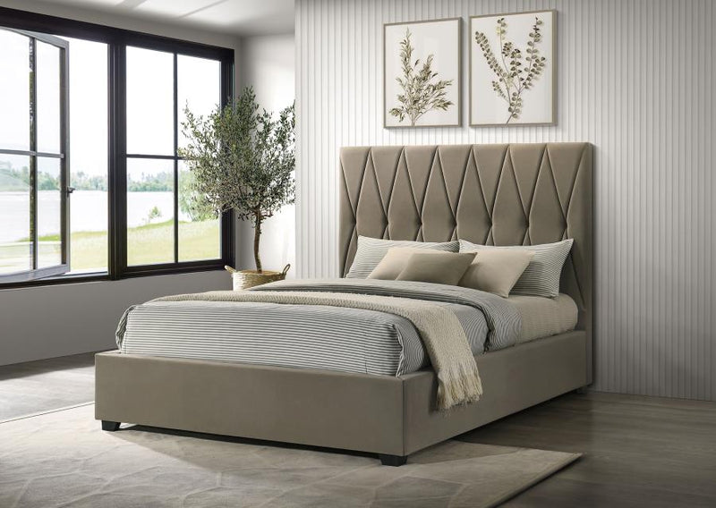 Delsea Upholstered Panel Platform Bed Light Brown
