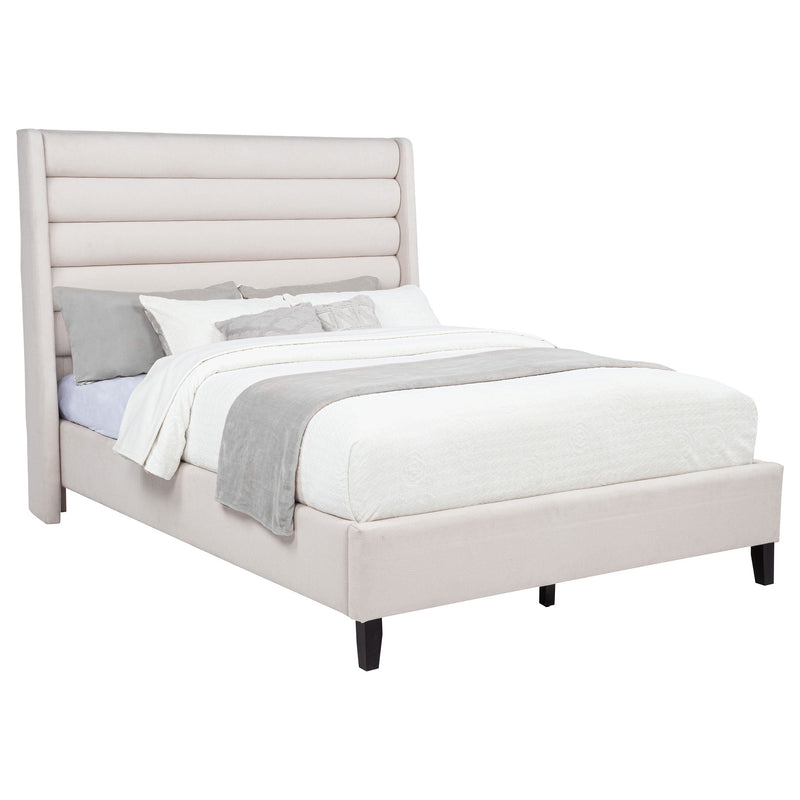 Leslie Upholstered Tufted Wingback Platform Bed Beige