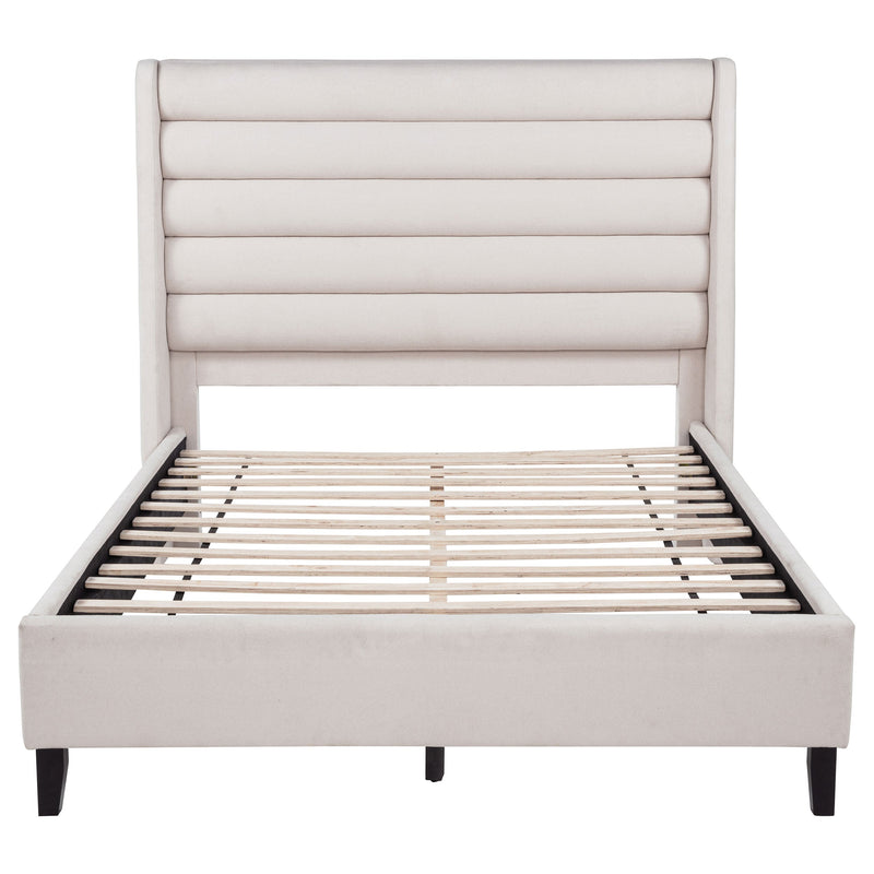 Leslie Upholstered Tufted Wingback Platform Bed Beige