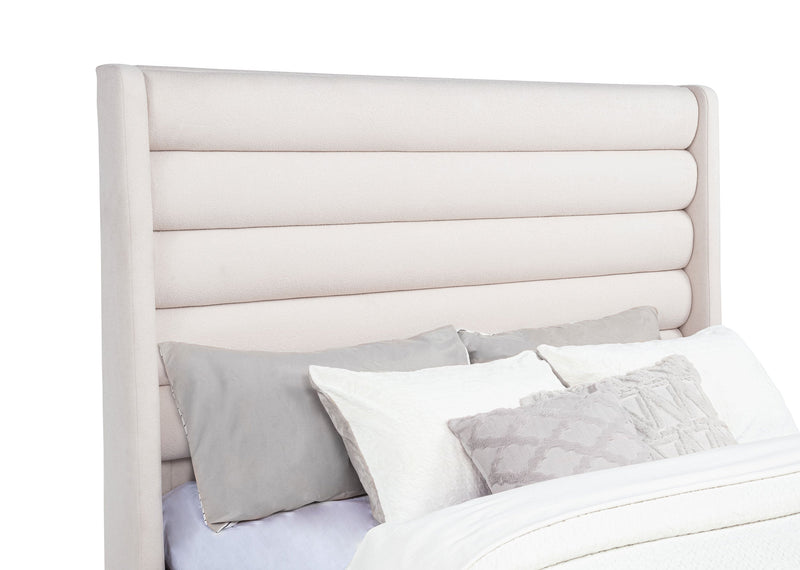 Leslie Upholstered Tufted Wingback Platform Bed Beige