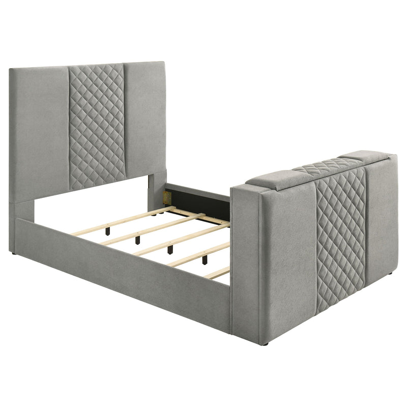 Tara 61-inch Upholstered Panel TV Bed Grey