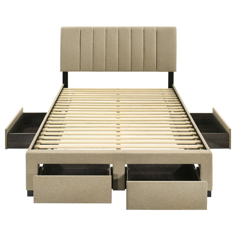 Wheatland 4-drawer Upholstered Storage Bed Light Brown