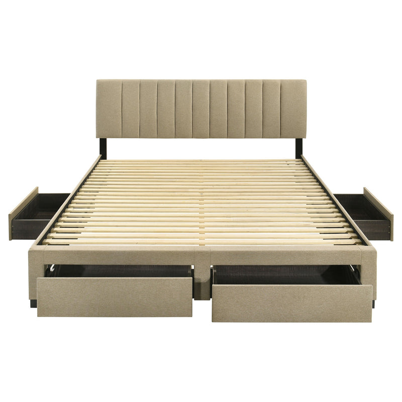 Wheatland 4-drawer Upholstered Storage Bed Light Brown