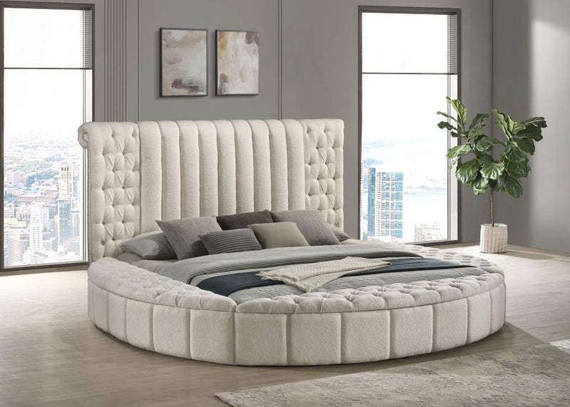 Sonya Upholstered Round Storage Bed Ivory