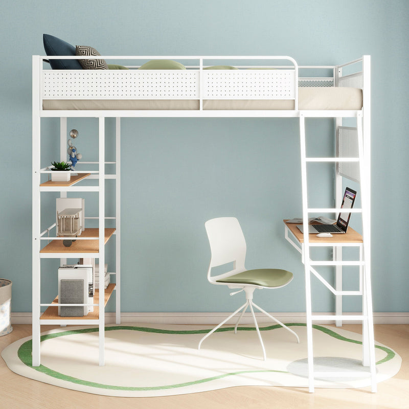 Campus 3-shelf Metal Twin Workstation Loft Bed Matte
