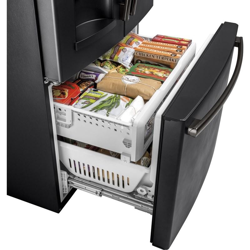 36-inch, 27.8 cu.ft. Freestanding French 3-Door Refrigerator with Ice and Water Dispensing System (GFE28GELDS)