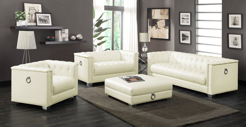 Chaviano Upholstered Track Arm Loveseat Pearl White