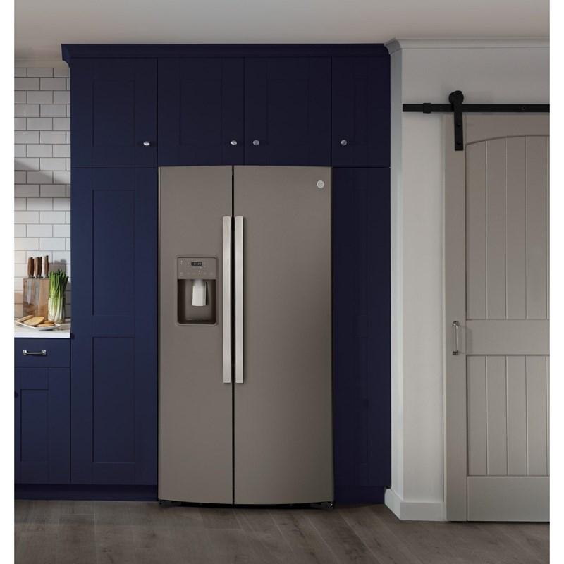 36-inch, 21.8 cu.ft. Counter-Depth Side-by-Side Refrigerator with Water and Ice Dispensing System (GZS22IMNES)