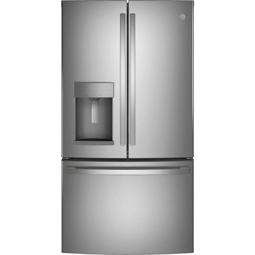 36-inch, 27.8 cu.ft. Freestanding French 3-Door Refrigerator with Ice and Water Dispensing System (GFE28GYNFS)