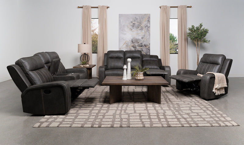 Raelynn Upholstered Reclining Sofa Set Grey