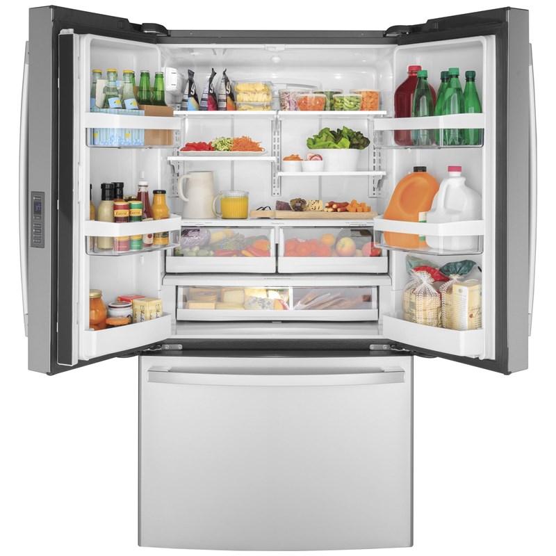 36-inch, 23.1 cu.ft. Counter-Depth French 3-Door Refrigerator with Interior Ice Maker (GWE23GYNFS)