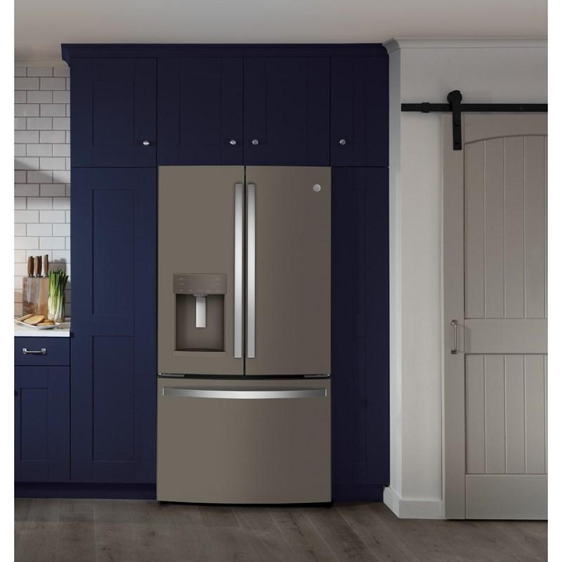 36-inch, 22.1 cu.ft. Counter-Depth French 3-Door Refrigerator with external water and ice dispensing system (GYE22GMNES)