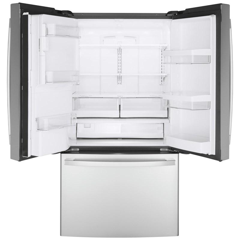 36-inch, 22.1 cu.ft. Counter-Depth French 3-Door Refrigerator with external water and ice dispensing system (GYE22GYNFS)