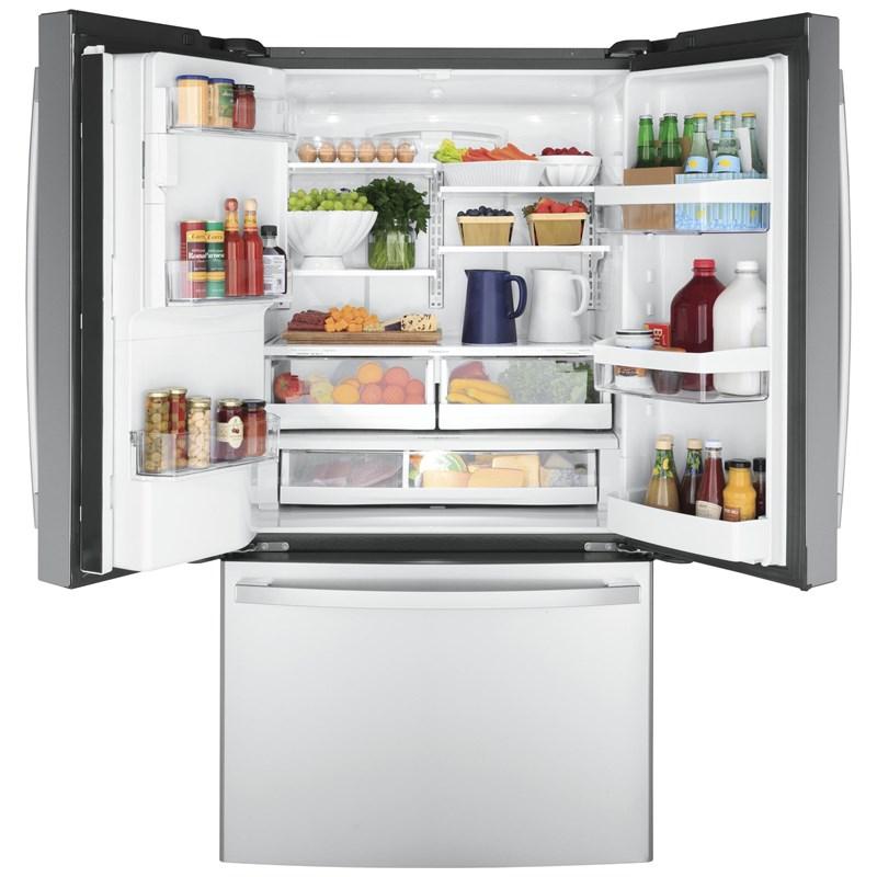 36-inch, 22.1 cu.ft. Counter-Depth French 3-Door Refrigerator with external water and ice dispensing system (GYE22GYNFS)