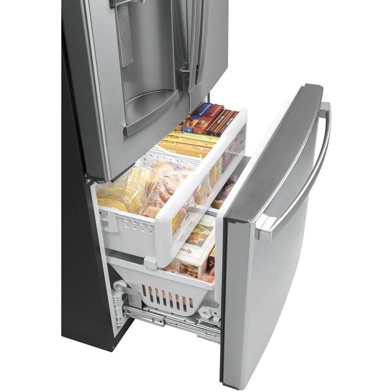 36-inch, 22.1 cu.ft. Counter-Depth French 3-Door Refrigerator with external water and ice dispensing system (GYE22GYNFS)