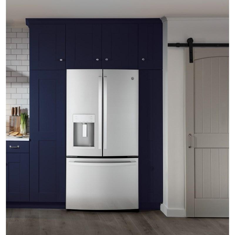 36-inch, 22.1 cu.ft. Counter-Depth French 3-Door Refrigerator with external water and ice dispensing system (GYE22GYNFS)