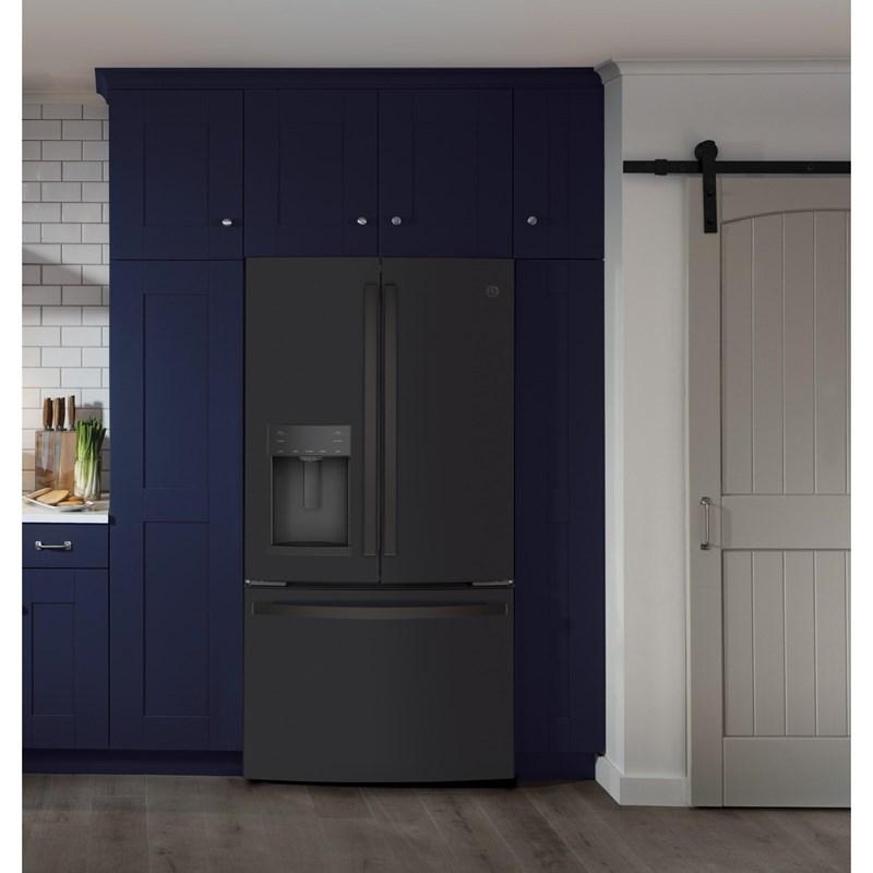 36-inch, 22.1 cu.ft. Counter-Depth French 3-Door Refrigerator with external water and ice dispensing system (GYE22GENDS)