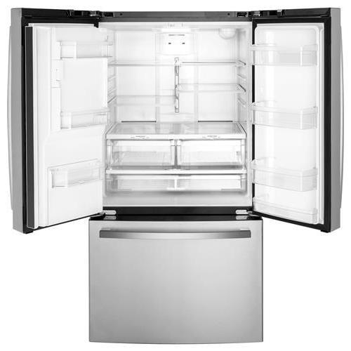 36-inch, 25.6 cu.ft. Freestanding French 3-Door Refrigerator with Multiflow Air System (GFE26JYMFS)