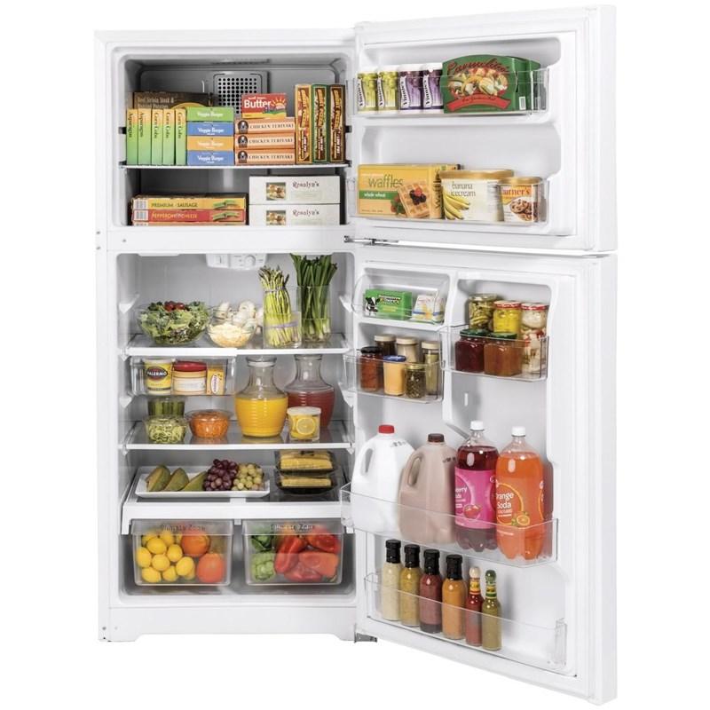 30-inch, 19.2 cu. ft. Top Freezer Refrigerator with edge-to-edge glass shelves (GTE19JTNRWW)