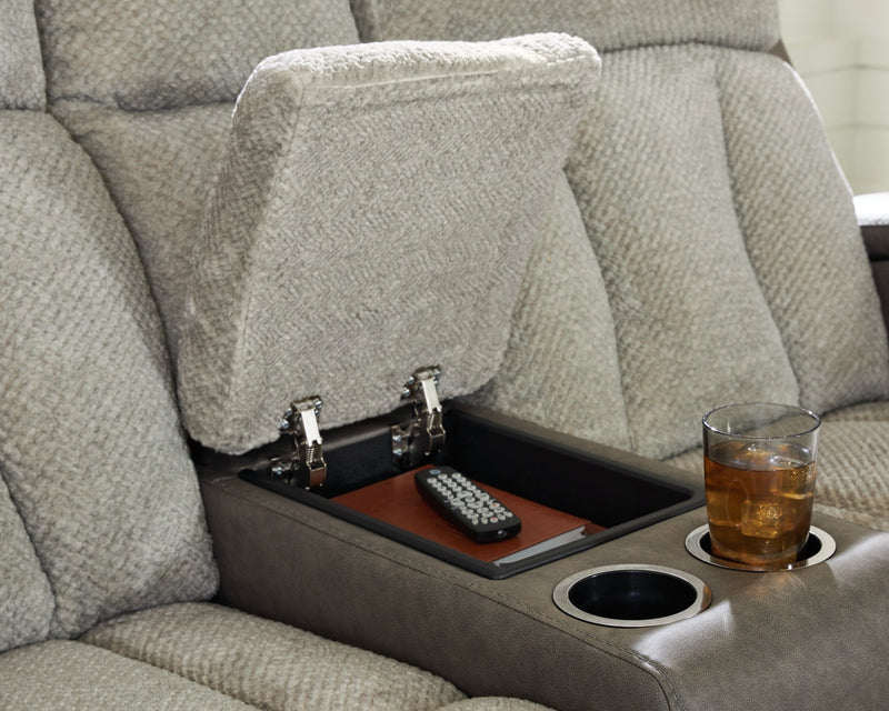 Stately Check Power Reclining Loveseat/Console/Adjustable Headrest