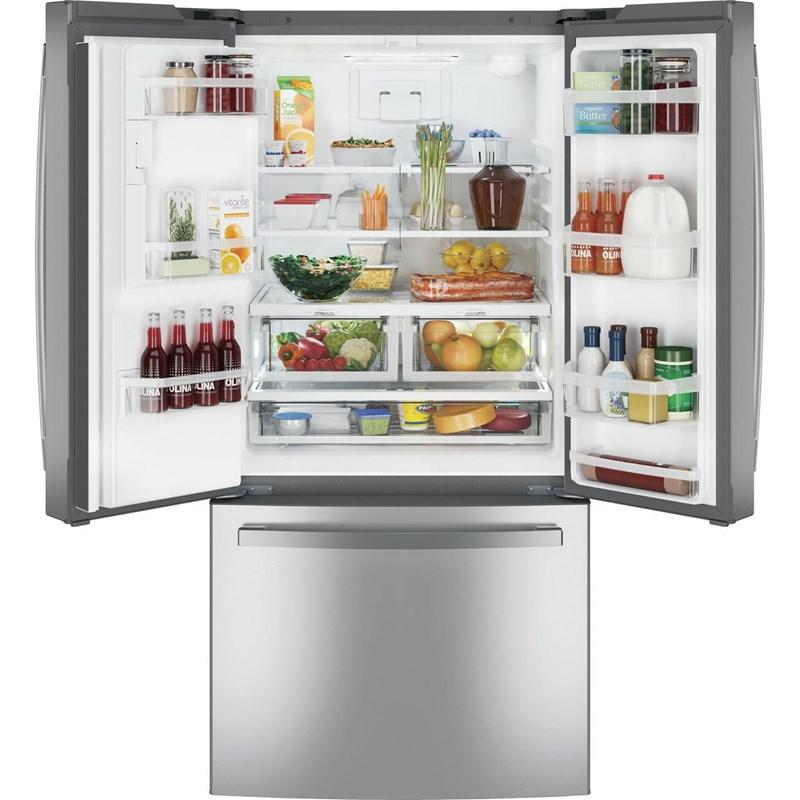 33-inch, 23.6 cu.ft. Freestanding French 3-Door Refrigerator with External Water and Ice Dispensing System (GFE24JYKFS)