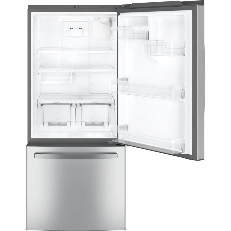 30-inch, 21 cu.ft. Freestanding Bottom Freezer Refrigerator with Interior Ice Maker (GDE21EYKFS)