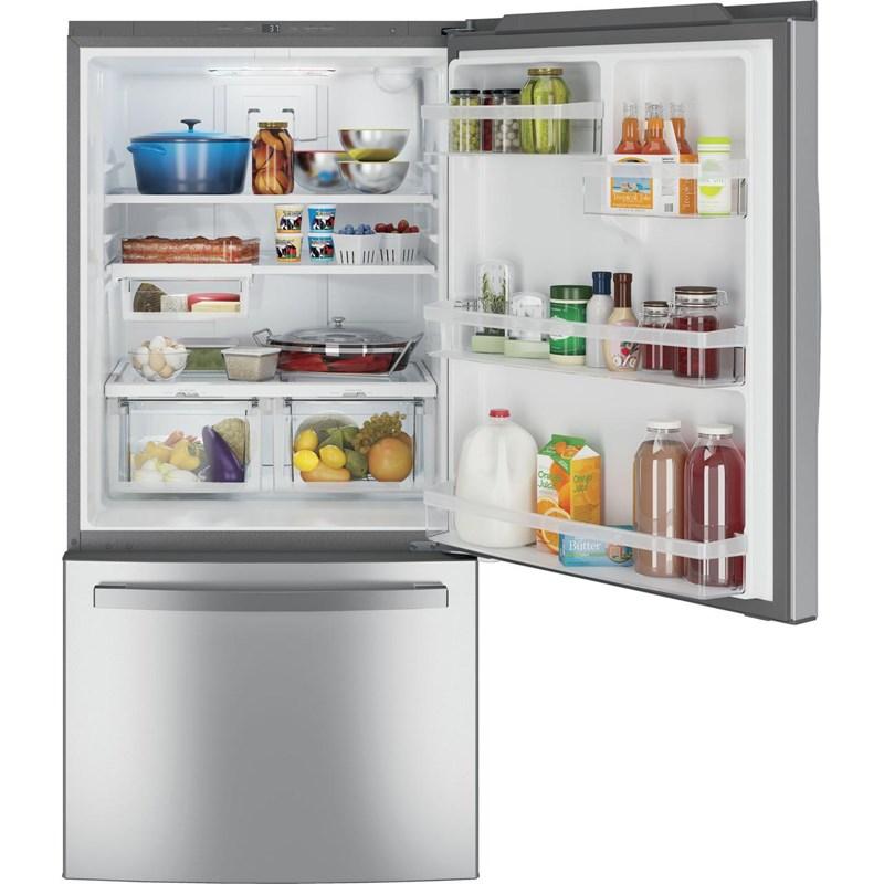33-inch, 24.8 cu.ft. Freestanding Bottom Freezer Refrigerator with Interior Ice Maker (GDE25EYKFS)