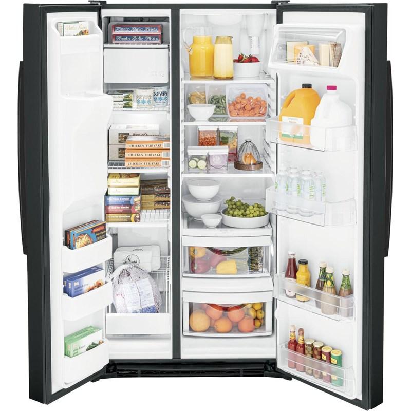 36-inch 25.3 cu.ft. Freestanding Side-by-Side Refrigerator with LED Lighting (GSE25GGPBB)