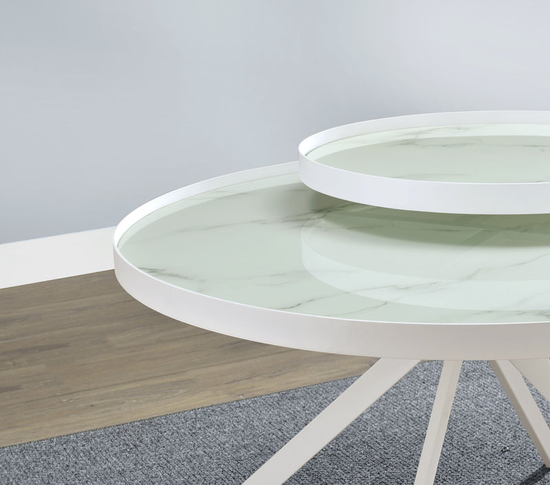Briggs Round Marble Printed Glass Top Coffee Table