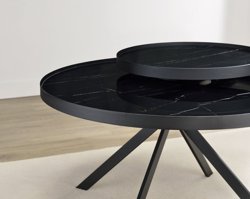 Briggs Round Marble Printed Glass Top Coffee Table