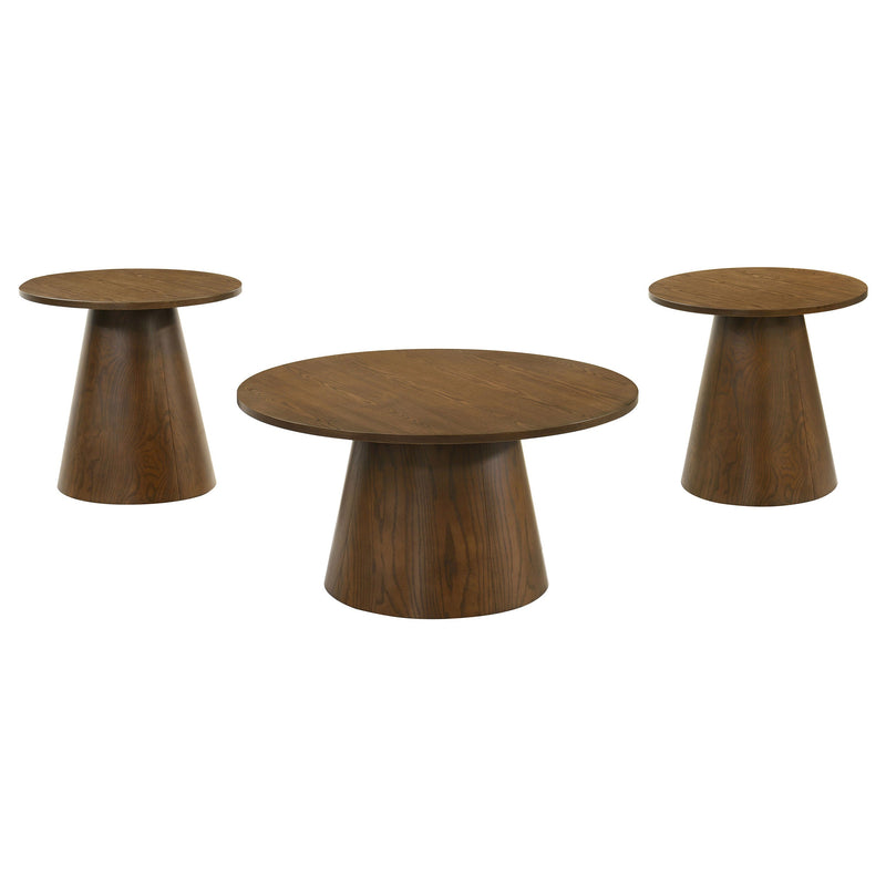 Franklin 2-piece Round Pedestal Coffee Table Set Dark Brown
