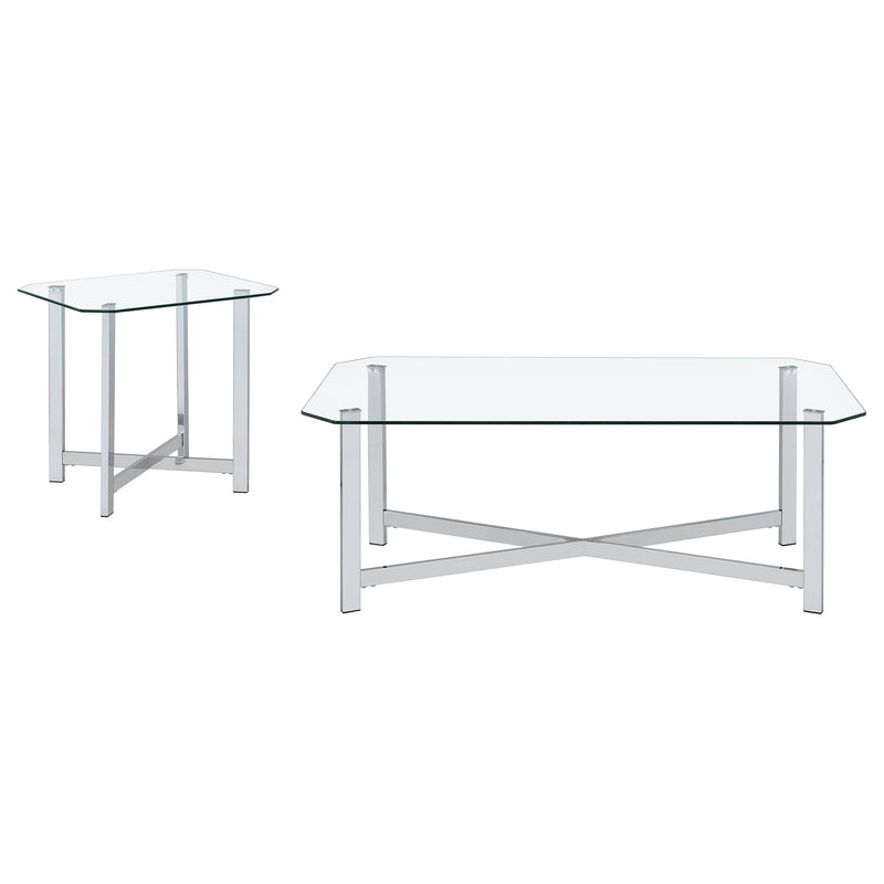 Cronin 2-piece Tempered Glass Top Coffee Table Set Chrome