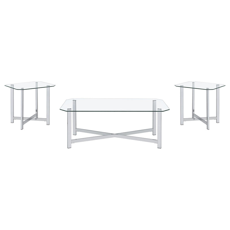 Cronin 2-piece Tempered Glass Top Coffee Table Set Chrome