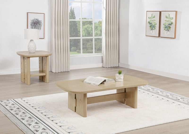 Kailani 3-piece Coastal Coffee and End Table Set Beige Oak
