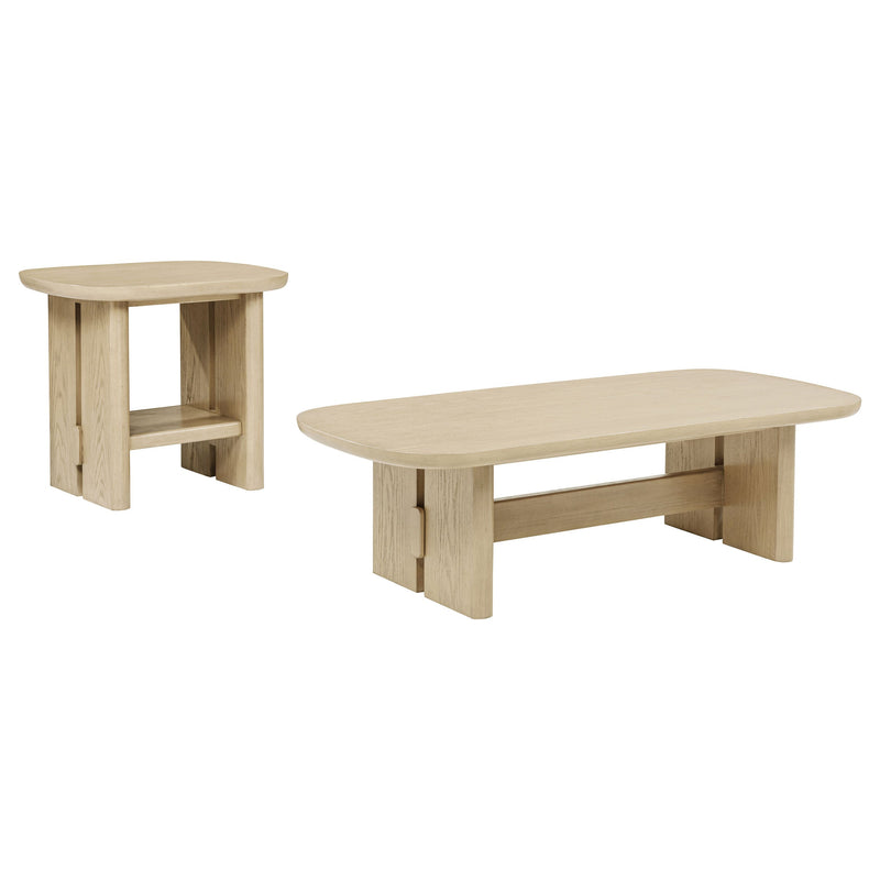 Kailani 3-piece Coastal Coffee and End Table Set Beige Oak