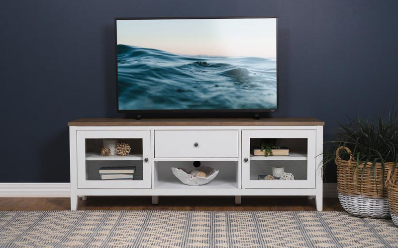 Hollis 2-door Wood 67-inch TV Stand with Drawer Brown and White