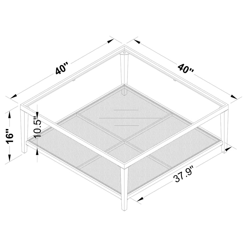 Amherst Glass Top Metal with Cane Shelf Coffee Table Black