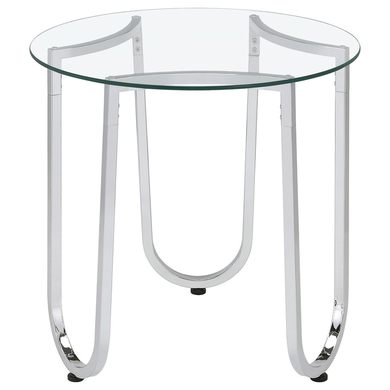 Beller Round Tempered Glass Top End Side Table Chrome