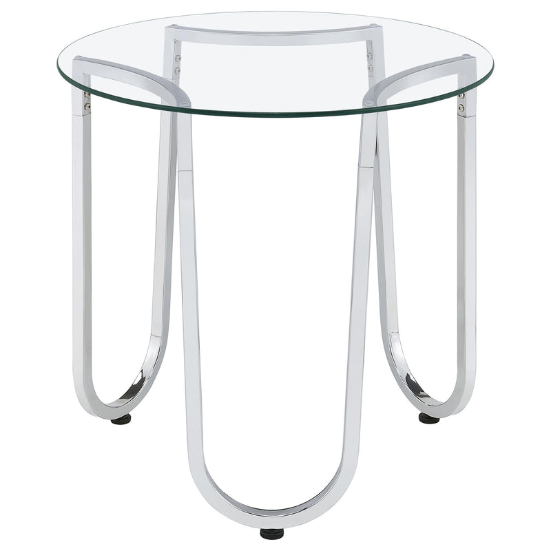 Beller Round Tempered Glass Top End Side Table Chrome