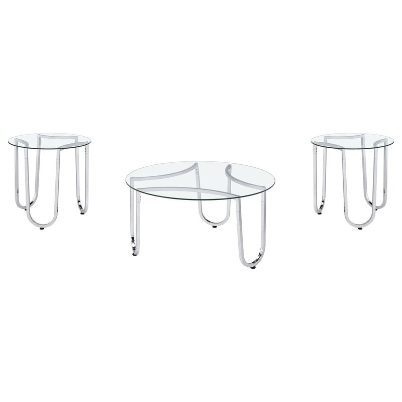 Beller 2-piece Round Tempered Glass Top Coffee Table Set Chrome