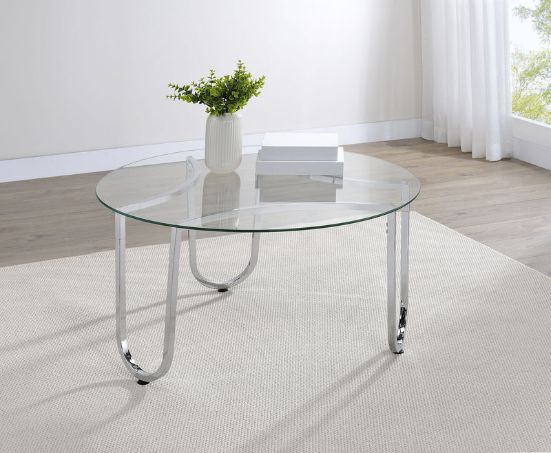 Beller 2-piece Round Tempered Glass Top Coffee Table Set Chrome