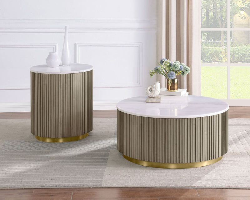 Jason 3-piece Round White Marble Coffee Table Set Greige