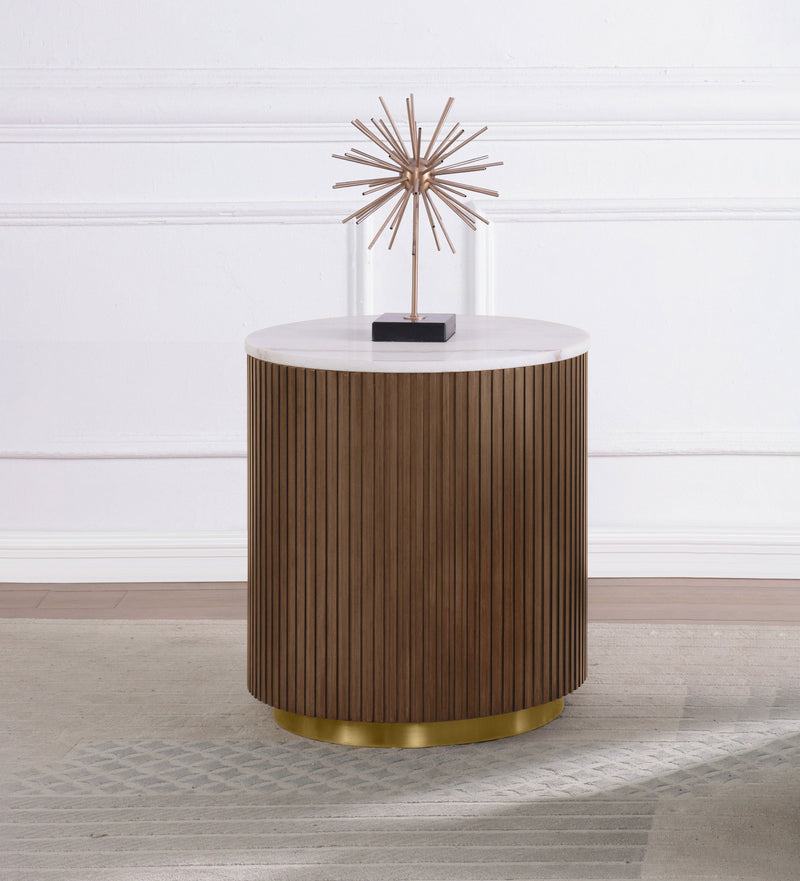 Jason Round White Marble Top Side End Table Greige