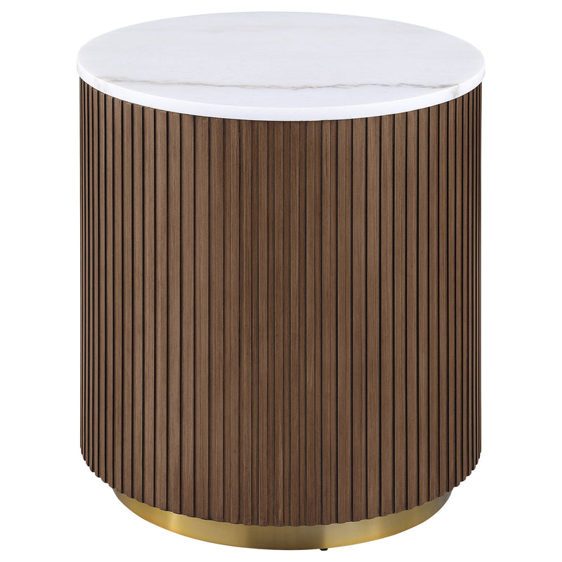 Jason Round White Marble Top Side End Table Greige