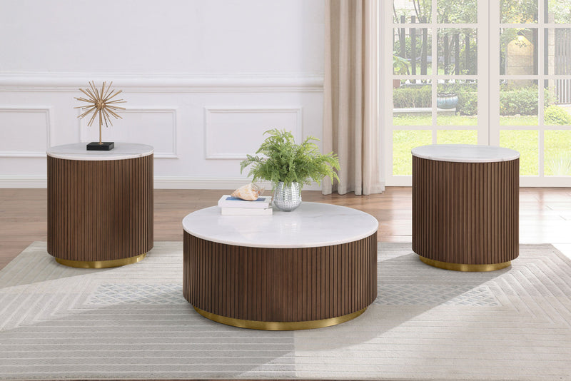 Jason 3-piece Round White Marble Coffee Table Set Greige